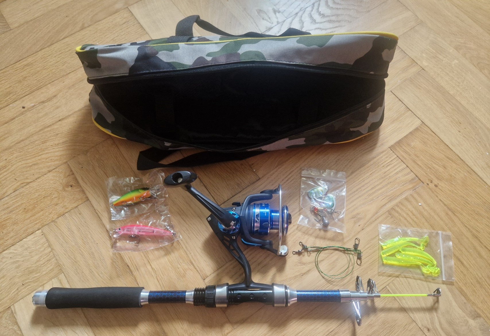 Spinning and branded reel. Professional tackle for catching predatory fish. Close up.
